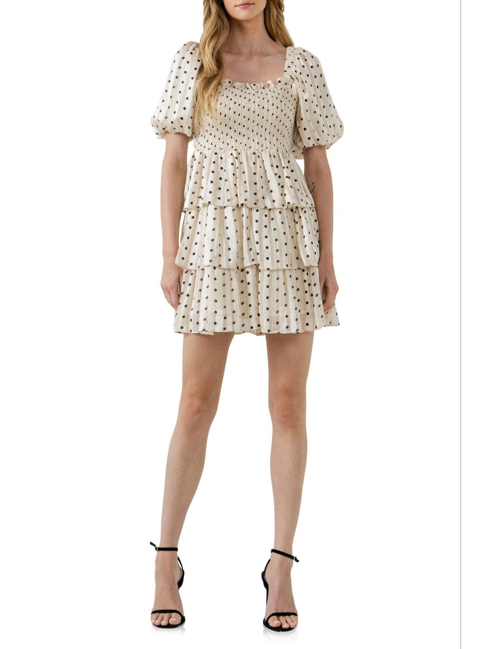 English Factory Polka Dot Multi Tiered Short Sleeve Dress